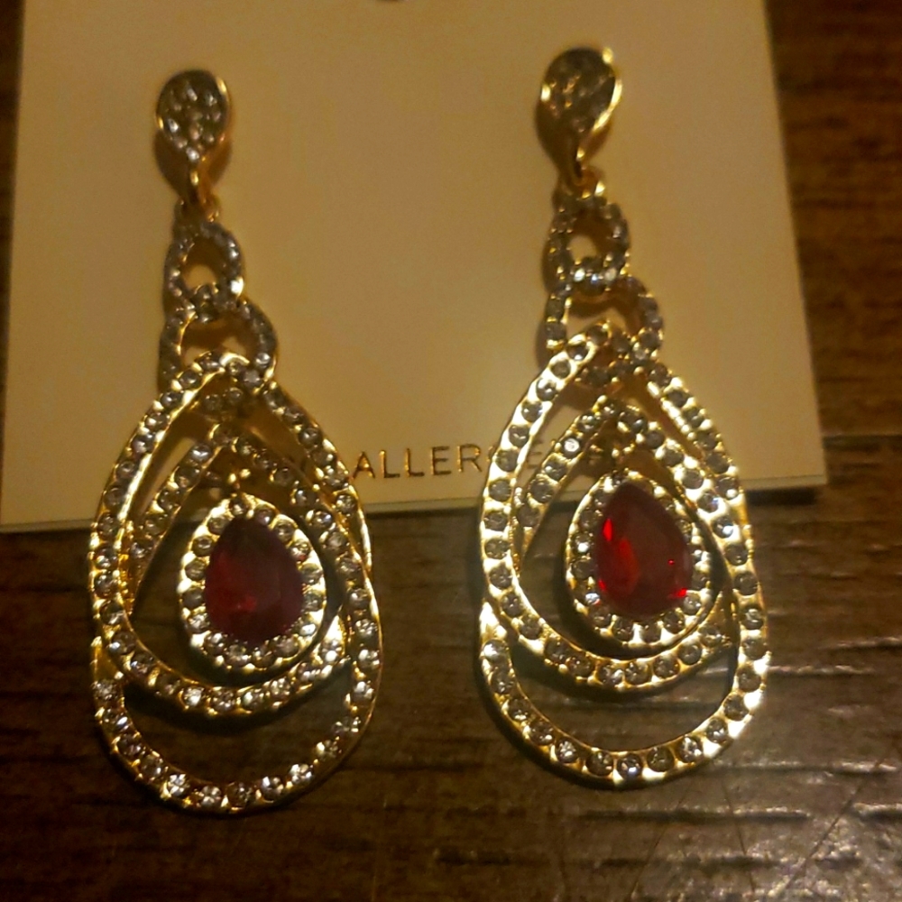 Monet Crystal And Red Stone Earrings
